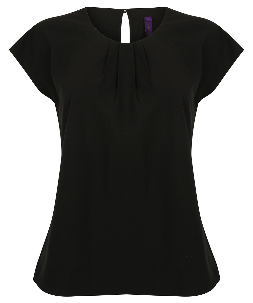 Henbury Women's Pleat Front Short Sleeve Blouse Garment – Custom Embroidered & Printed Blouses