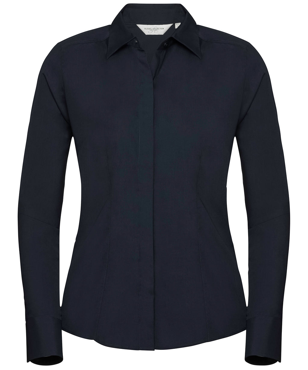 Russell Athletic Collection Women's Long Sleeve Polycotton Easycare Fitted Poplin Shirt – Custom Embroidered & Printed Shirts