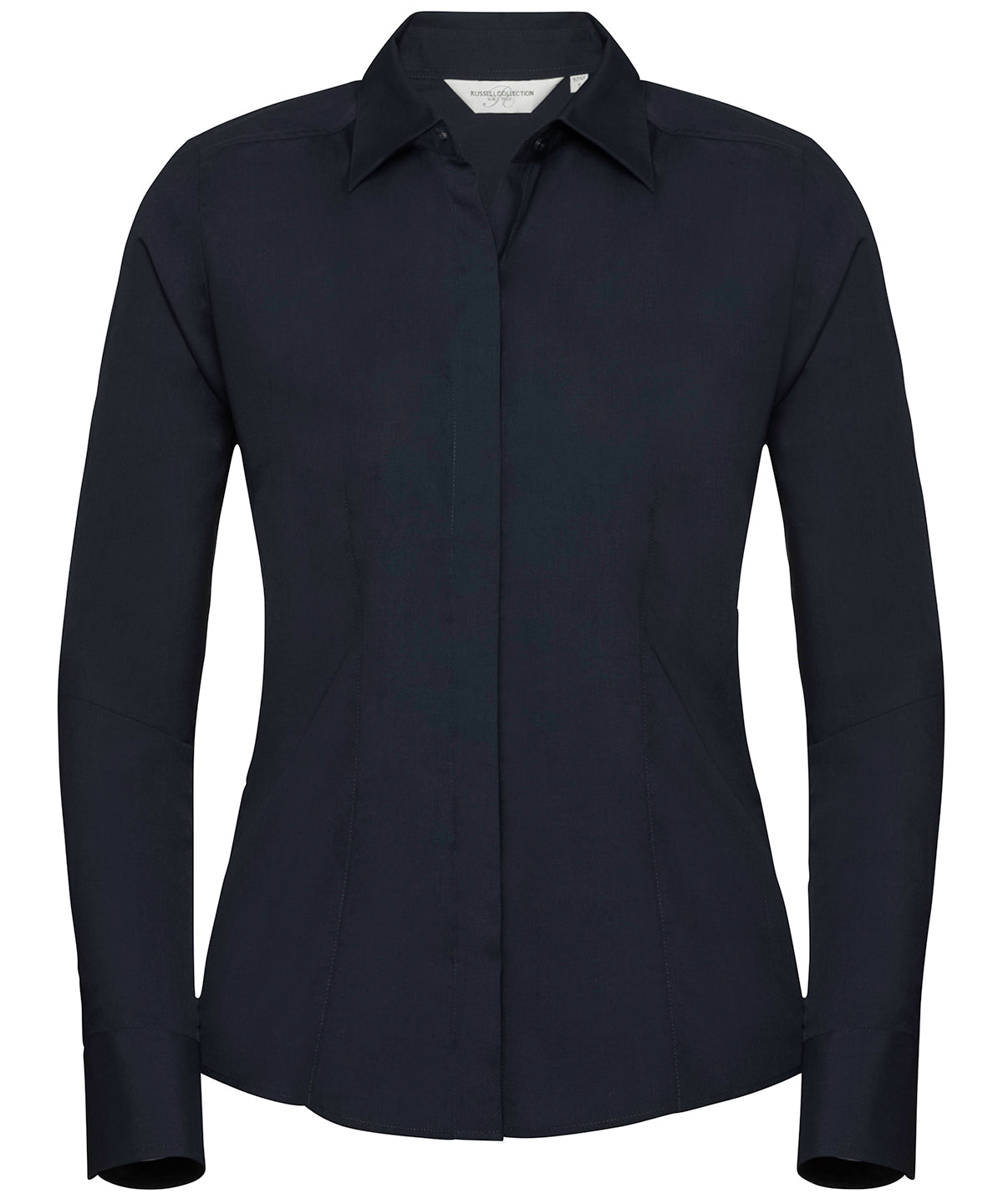 Russell Athletic Collection Women's Long Sleeve Polycotton Easycare Fitted Poplin Shirt – Custom Embroidered & Printed Shirts