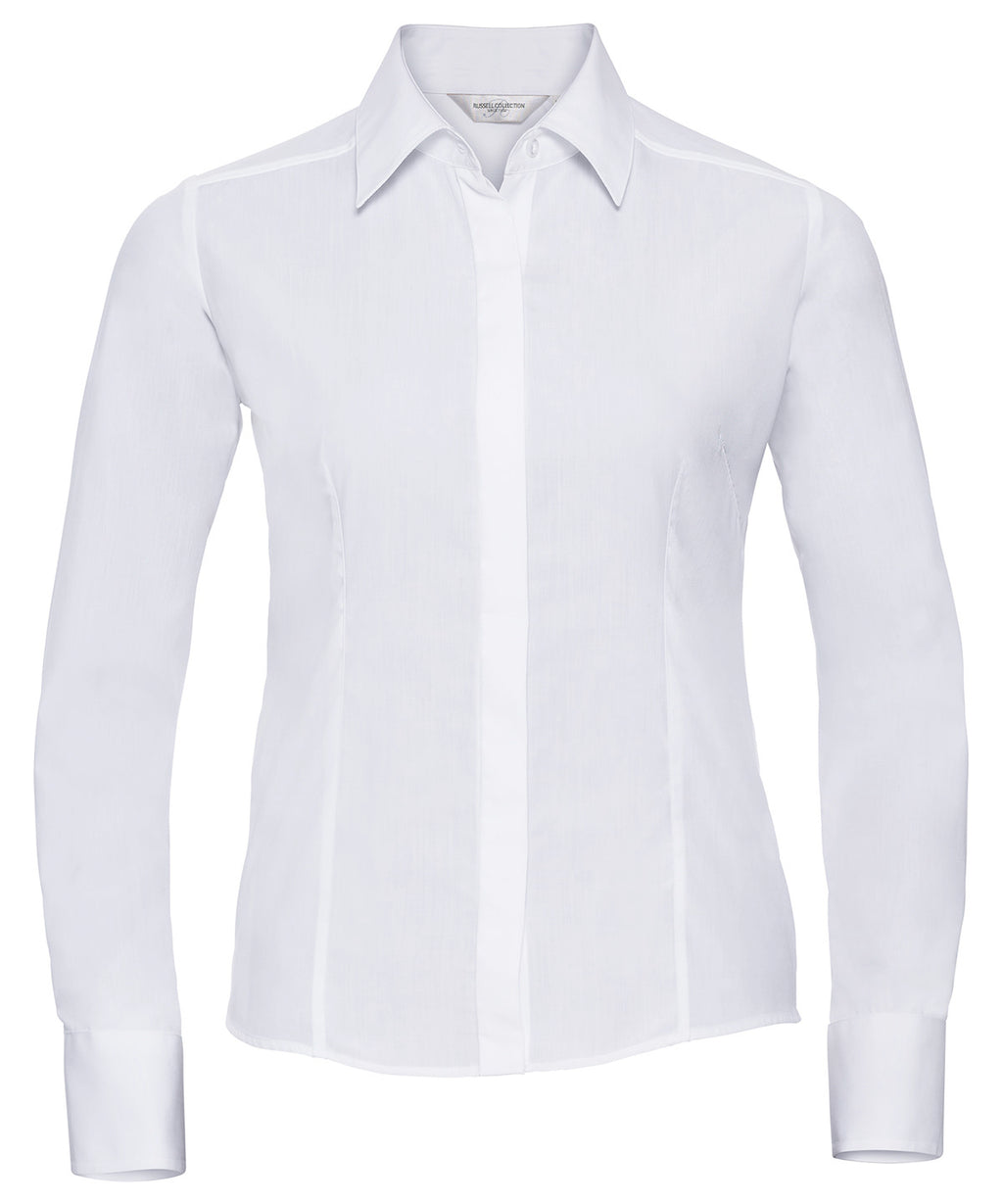 Russell Athletic Collection Women's Long Sleeve Polycotton Easycare Fitted Poplin Shirt – Custom Embroidered & Printed Shirts