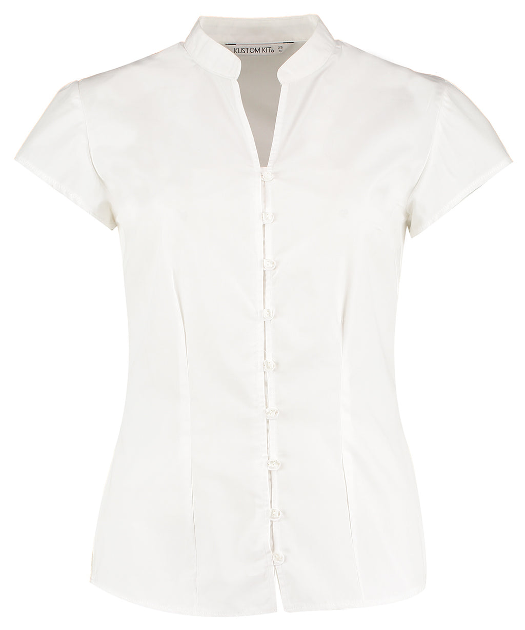 Kustom Kit Women's Continental Blouse Mandarin Collar Cap Sleeve (tailored Fit) Garment – Custom Embroidered & Printed Blouses