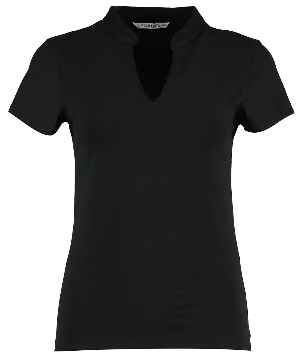 Kustom Kit Women's Corporate Short-sleeved Top V-neck Mandarin Collar (regular Fit) T-Shirt – Custom Embroidered & Printed T-Shirts