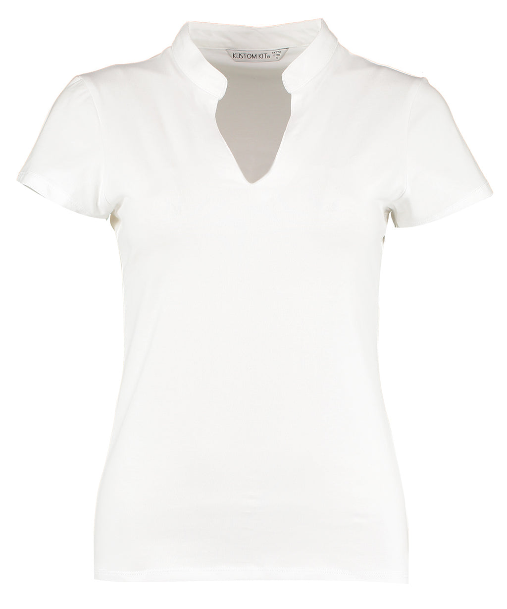 Kustom Kit Women's Corporate Short-sleeved Top V-neck Mandarin Collar (regular Fit) T-Shirt – Custom Embroidered & Printed T-Shirts