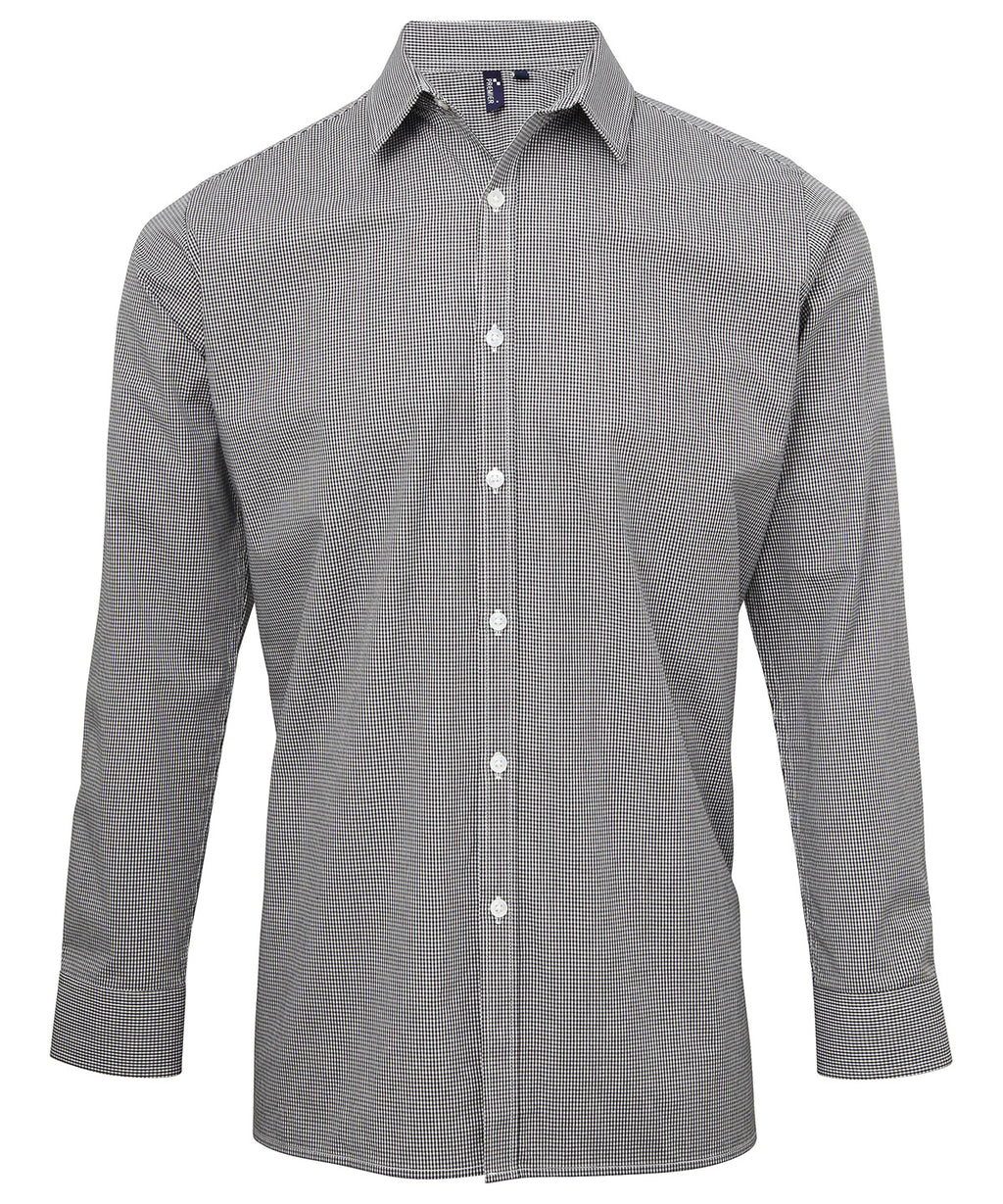 Premier Microcheck (Gingham) Long Sleeve Cotton Shirt – Custom Embroidered & Printed Shirts