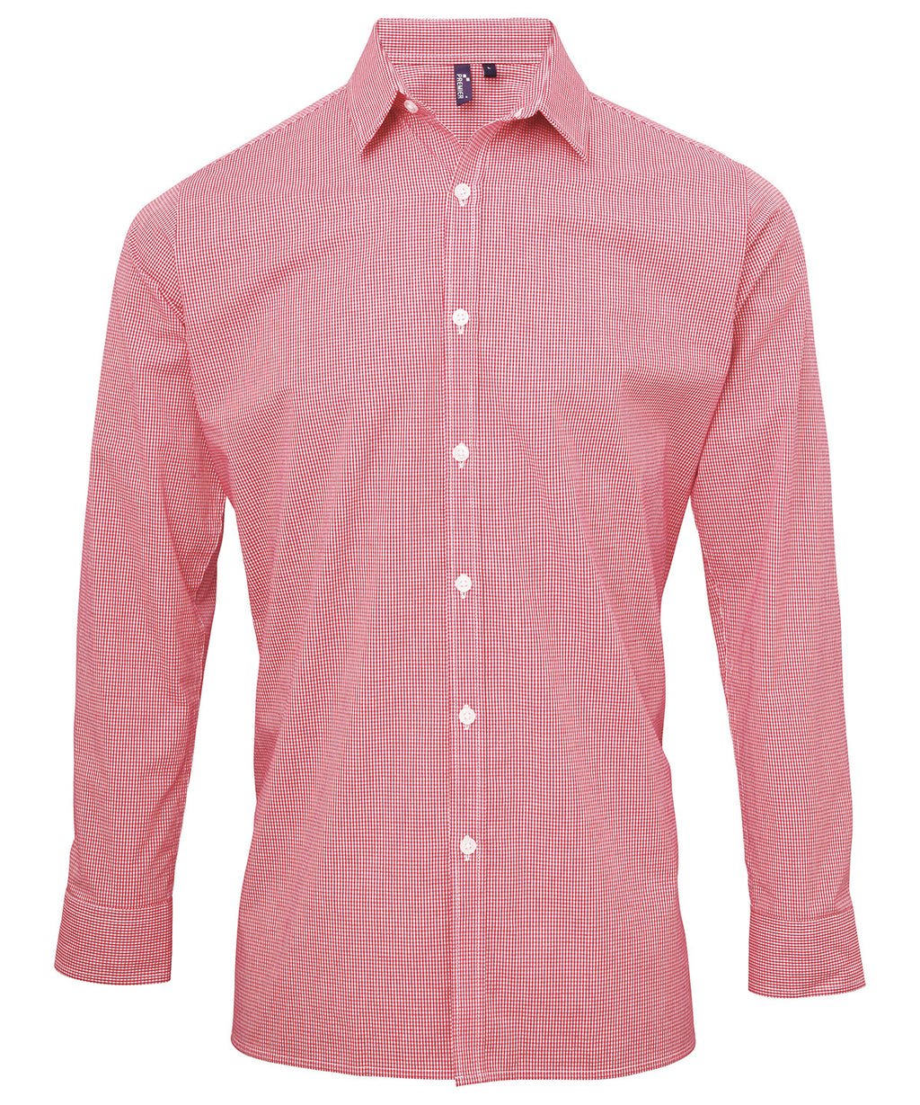 Premier Microcheck (Gingham) Long Sleeve Cotton Shirt – Custom Embroidered & Printed Shirts