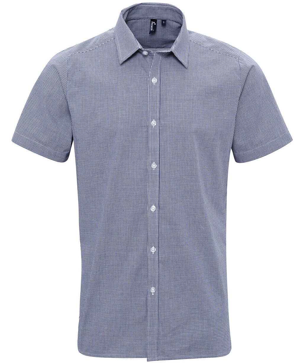 Premier Microcheck (Gingham) Short Sleeve Cotton Shirt – Custom Embroidered & Printed Shirts