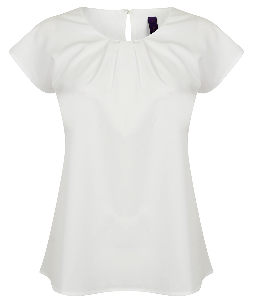 Henbury Women's Pleat Front Short Sleeve Blouse Garment – Custom Embroidered & Printed Blouses