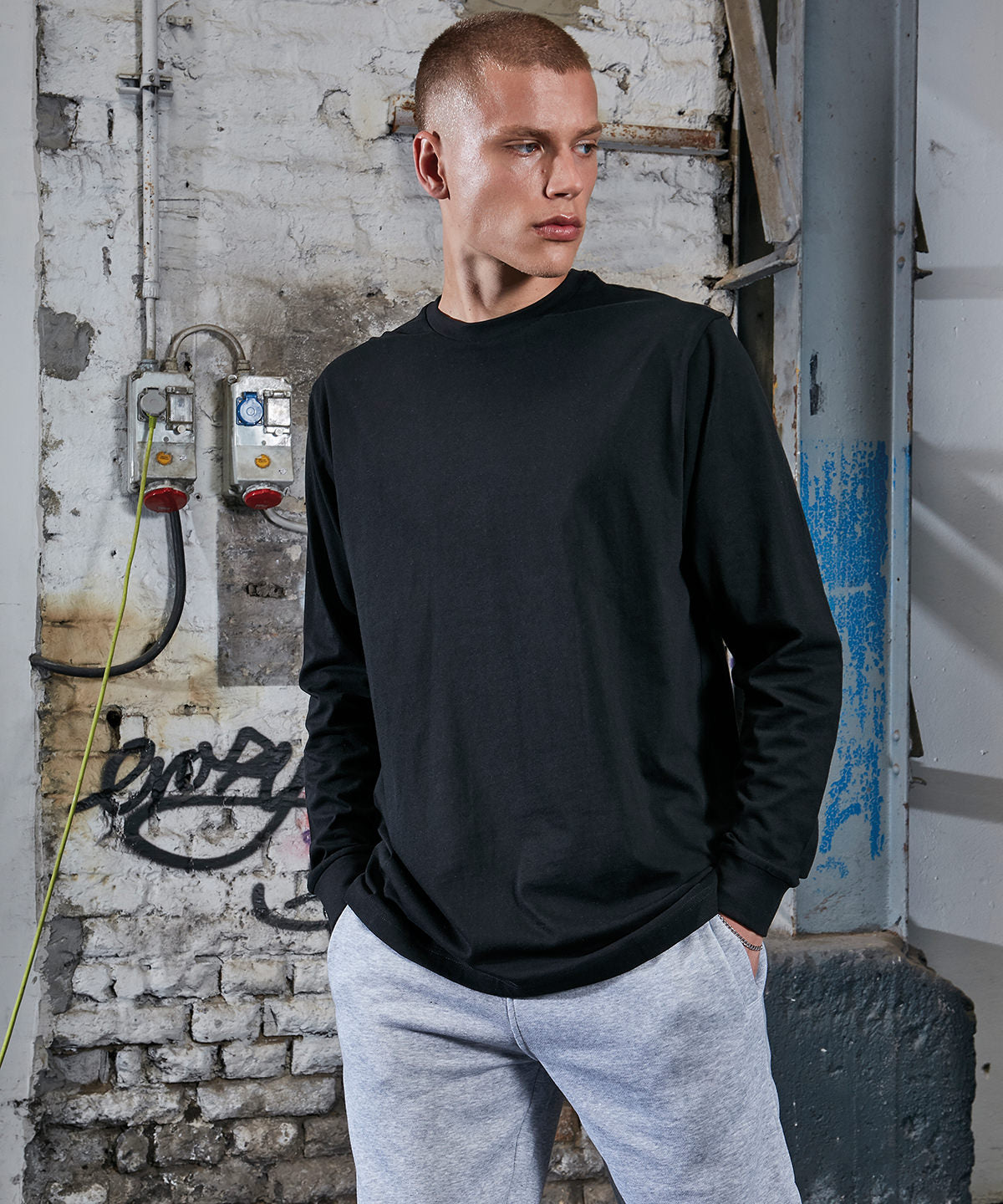 Build Your Brand Organic Long Sleeve with Cuff Rib Sweatshirt