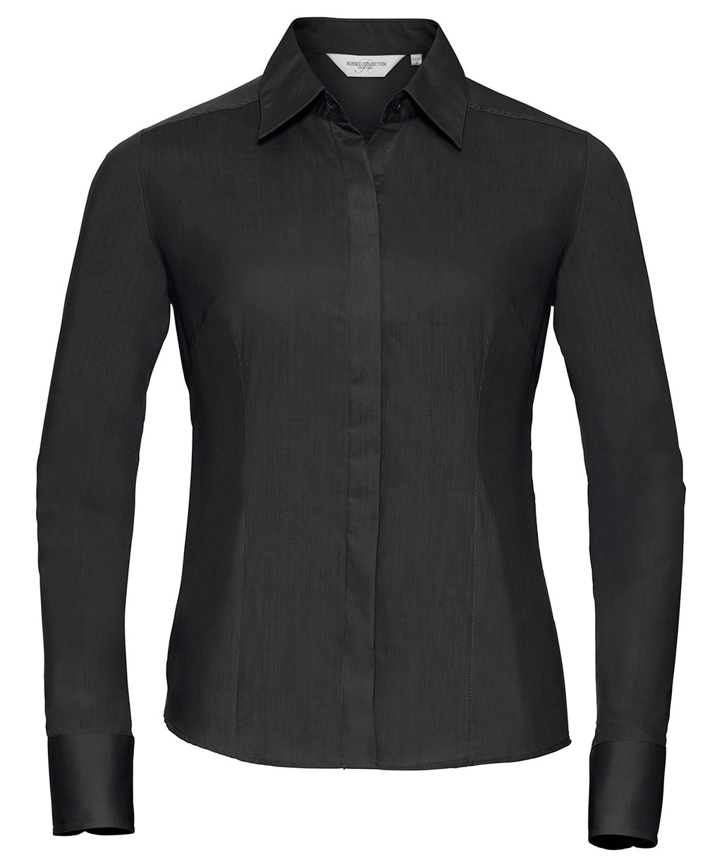 Russell Athletic Collection Women's Long Sleeve Polycotton Easycare Fitted Poplin Shirt