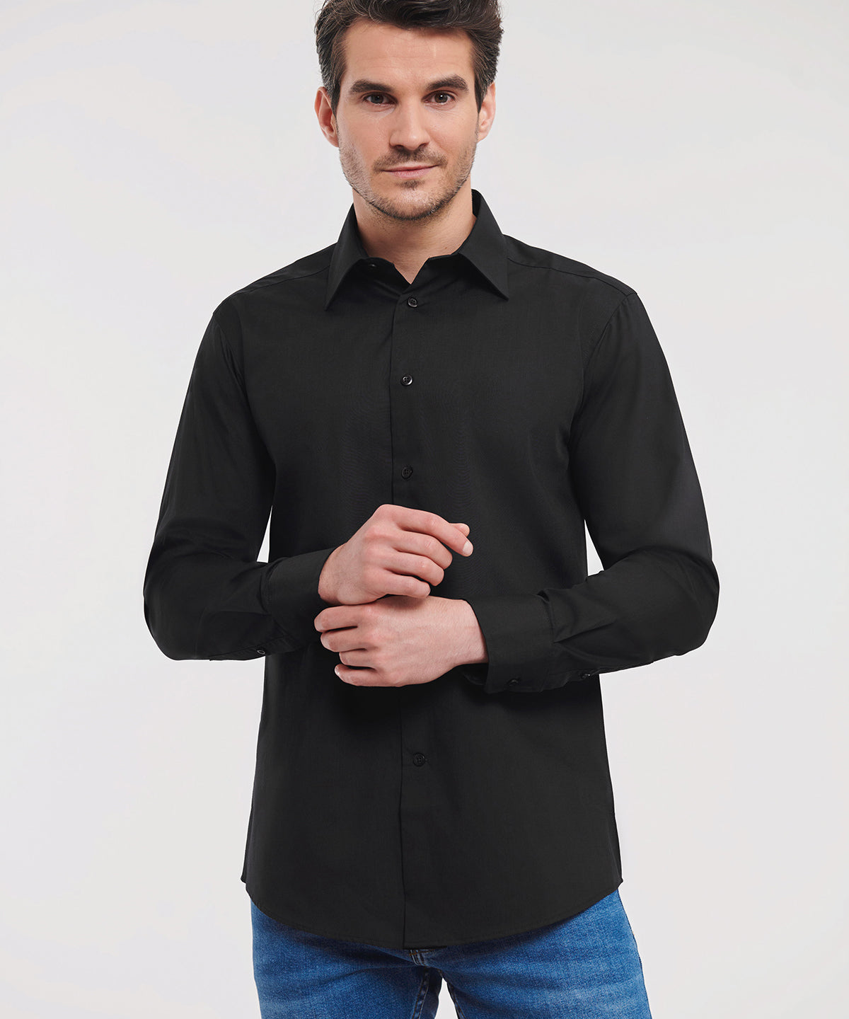 Russell Athletic Collection Long Sleeve Polycotton Easycare Fitted Poplin Shirt