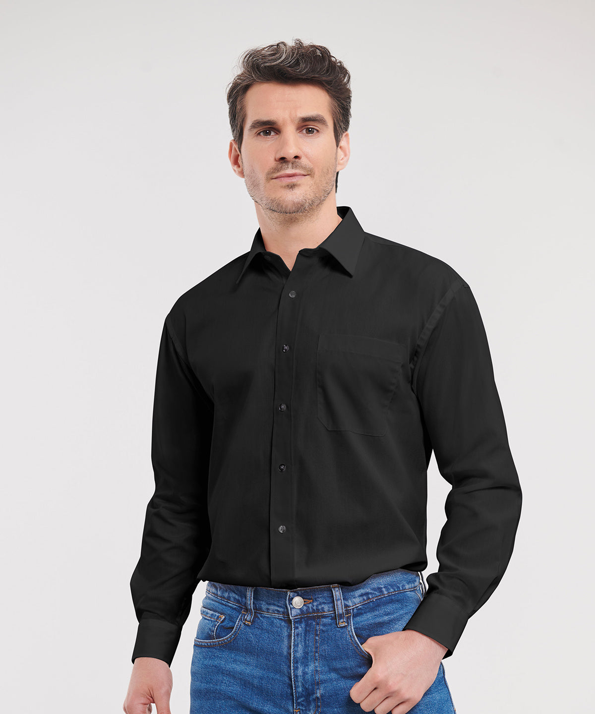 Russell Athletic Collection Long Sleeve Pure Cotton Easycare Poplin Shirt