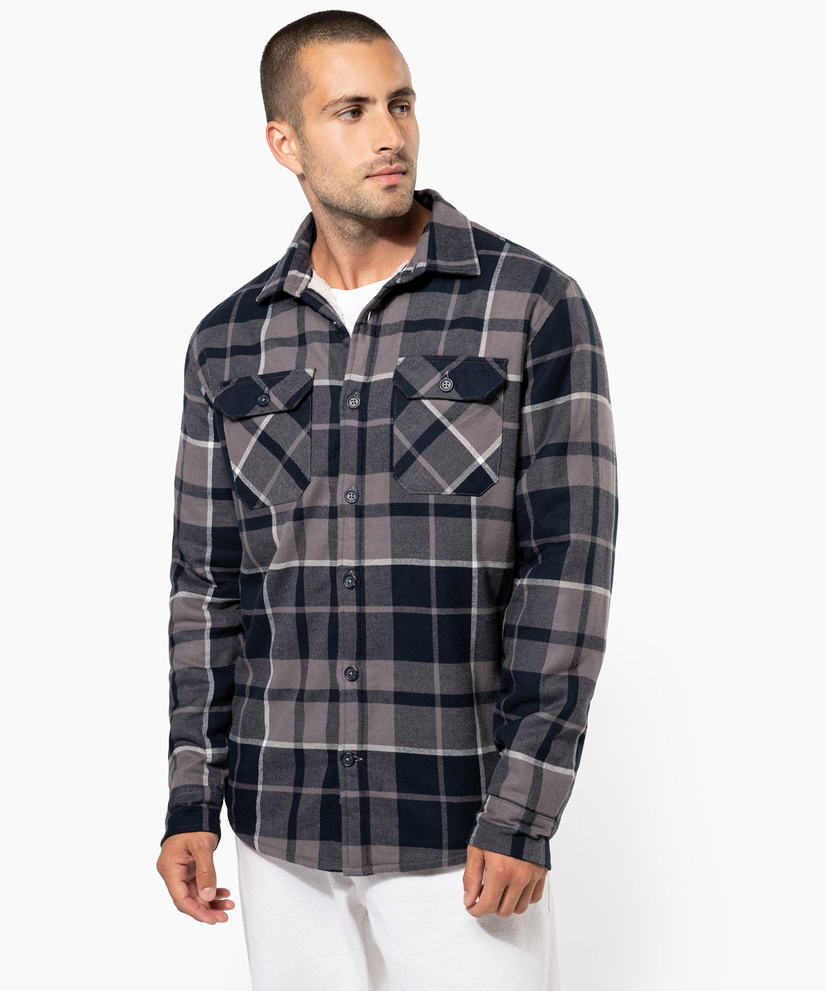 Kariban Sherpa-lined Checked Shirt Jacket