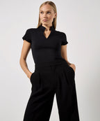 Kustom Kit Women's Corporate Short-sleeved Top V-neck Mandarin Collar (regular Fit) T-Shirt