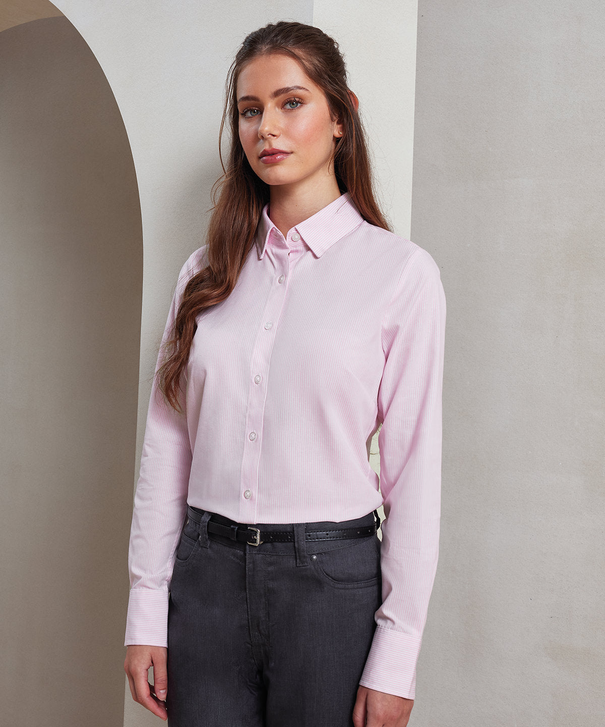 Premier Women's Cotton-rich Oxford Stripes Blouse Garment