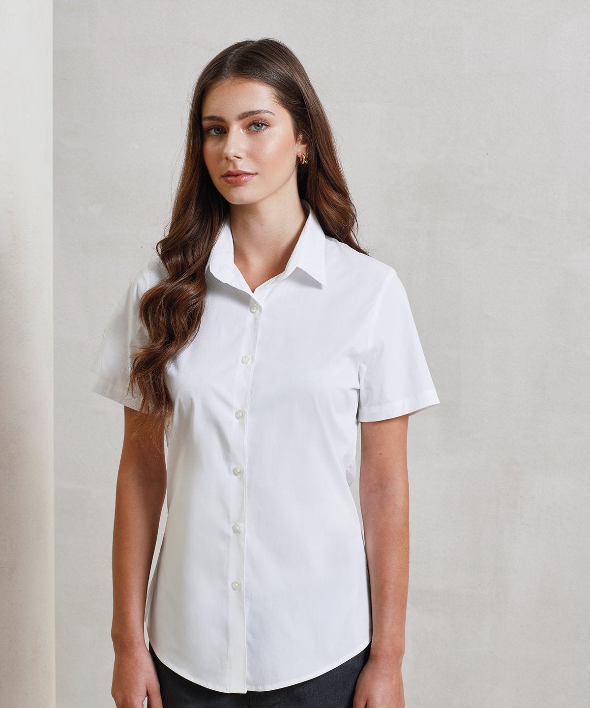 Premier Women's Stretch Fit Cotton Poplin Short Sleeve Blouse Garment