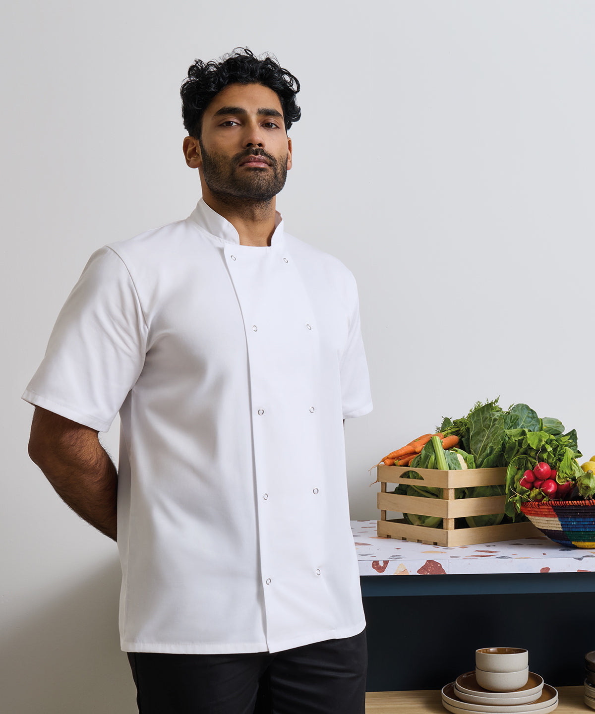 Premier Studded Front Short Sleeve Chef's Jacket Garment – Custom Embroidered & Printed Chef Jackets