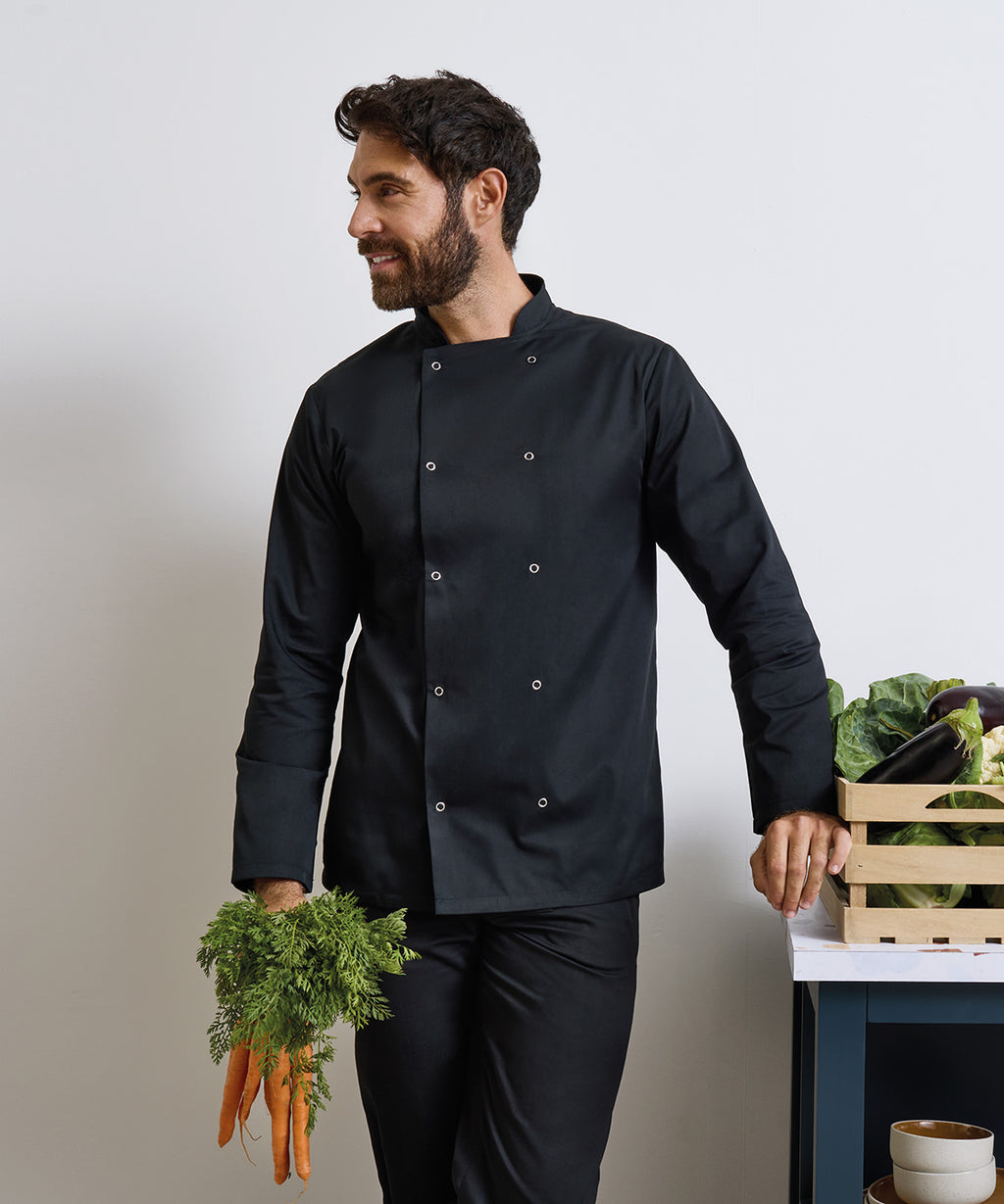 Premier Studded Front Long Sleeve Chef's Jacket Garment